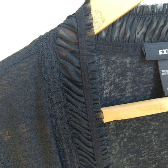 Vintage 90's Express Black Open Front Cardigan Size L Goth Witchy Pleated Lace - Picture 10 of 12